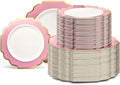 " OCCASIONS " 240 Plates Pack (120 Guests) Heavyweight Wedding Party Disposable Plastic Plates Set -120 x 10.5'' Dinner + 120 x 8'' Salad/Dessert Plate (Imperial in Light Pink & Gold)