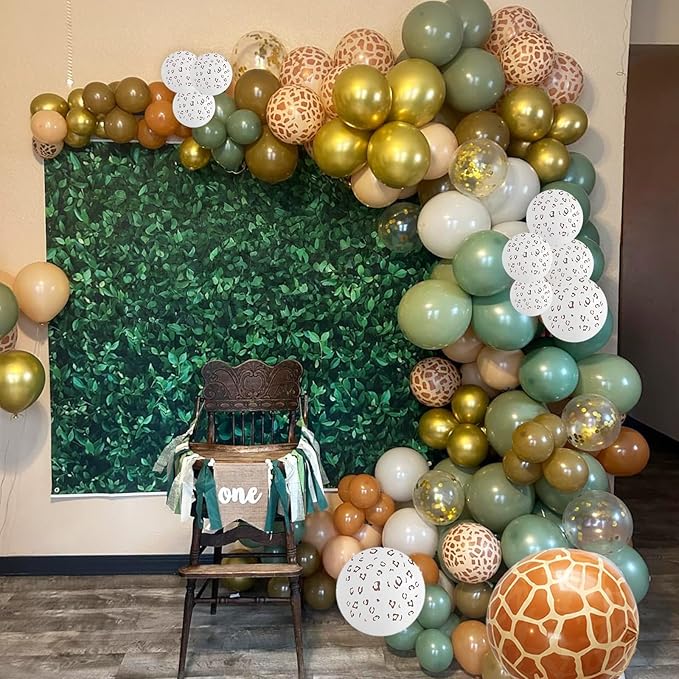 Jungle Safari Balloon Garland Arch Kit, 118pcs Sage Green Brown Balloons Arch Animal Print Latex Balloons with 4D Giraffe Foil Balloons for Tropical Wild Theme Boys Birthday Baby Shower Wedding