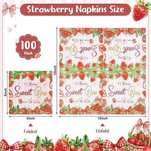 100 Pcs Strawberry Napkins, Strawberry Baby Shower Decorations Napkin Fruit Theme Disposable Cocktail Napkins for Baby Shower Birthday Party