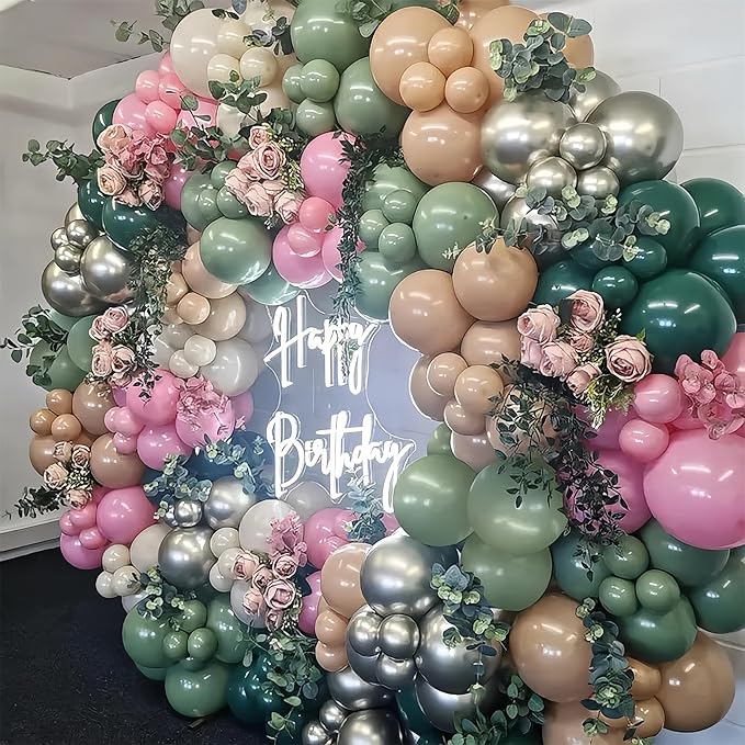 128Pcs Sage Green and Pink Balloon Arch Kit, Pink Green Gold Latex Baby in Bloom Balloon Garland Kit for Girls Floral Fairy Baby Shower Woodland Garden Tea Birthday Camp Bachelorette Party Decorations
