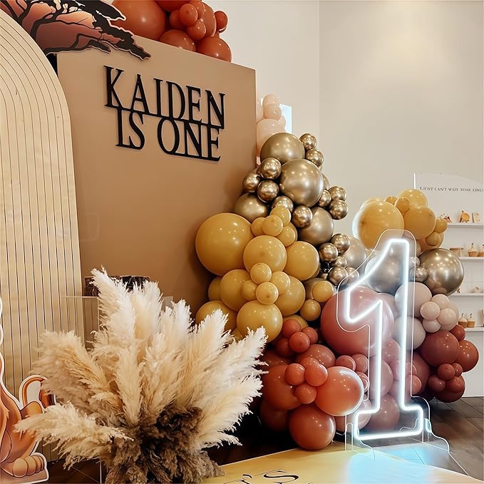 129PCS Fall Color Theme Balloon Arch Kit, Burgundy Red Maroon Burnt Orange Mustard Yellow Beige Autumn Balloon Garland for Thanksgiving Safari Birthday Harvest Baby Shower Wildlife Party Decorations