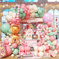Christmas Balloon Arch Kit, Pink Green Ivory White Balloons with Gingerbread Man Candy Lollipop Foil Balloons for Christmas Party Decorations New Year Party Supplies