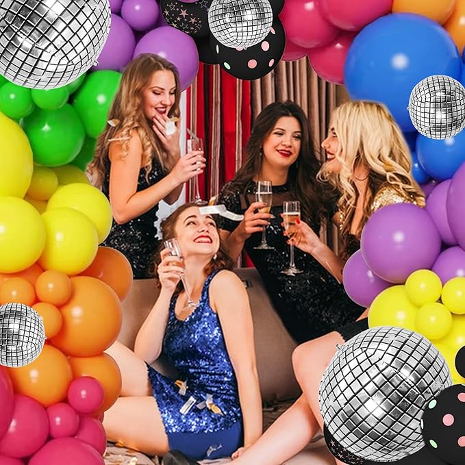 168PCS Rainbow Balloon Arch Garland Kit Neon Balloons 5 10 12 18 Inch Colorful Balloons Disco for Birthday Anniversary Dark Party Back to 80s 90s Disco Party Decorations Supplies