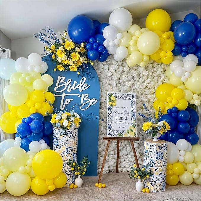 Royal Blue Yellow Balloon Arch Garland Kit, 129pcs Metallic Blue and Yellow White Gold Balloons Garland with 4D Foil Star Balloons for Baby Shower Anniversary Graduation Birthday Party Decorations