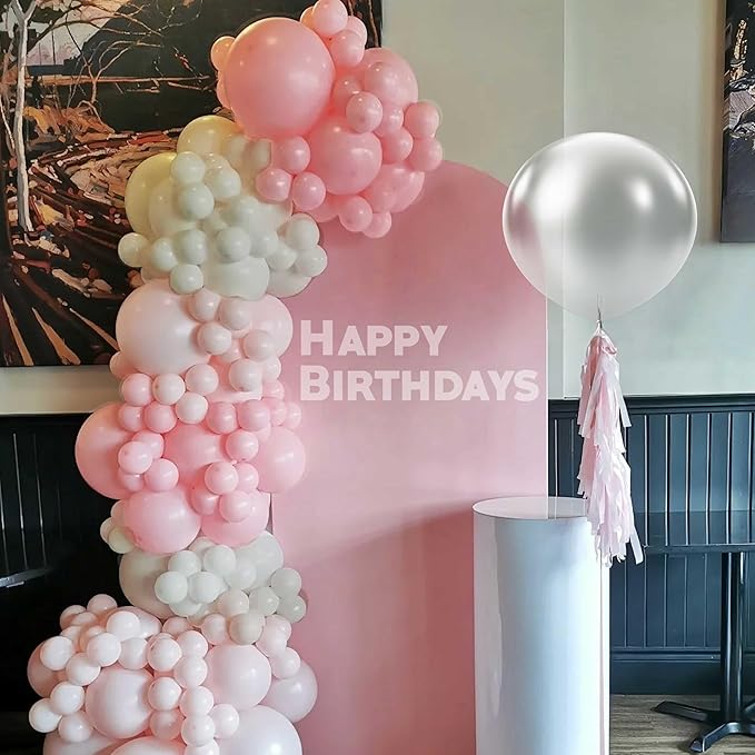 Pink White Balloon Arch Kit, Double Stuffed Pastel Pink Ivory White Balloon Garland, Baby Pink Cream White Balloons with 3pcs 18Inch Clear Balloons for Girls Birthday Baby Shower Party Decorations