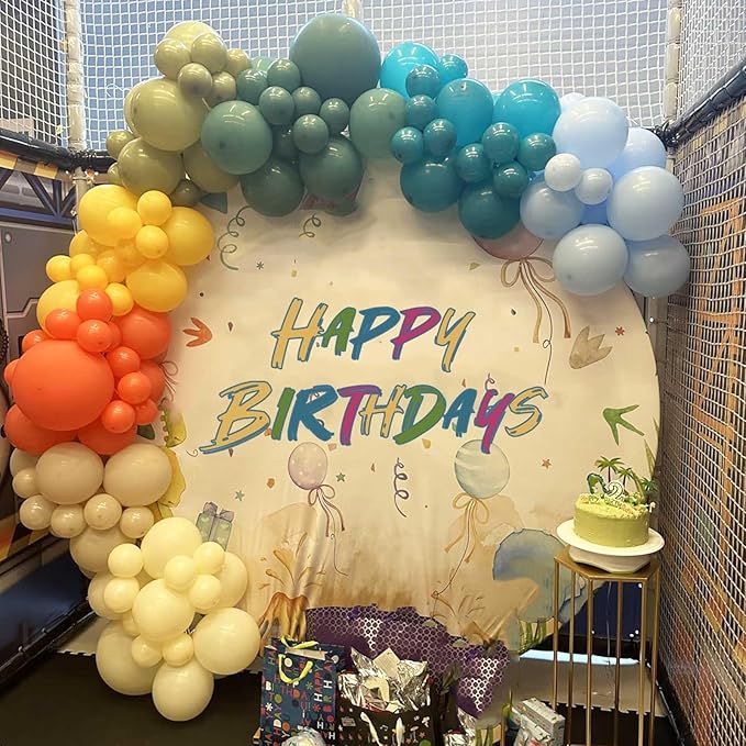 Retro Boho Balloon Arch Garland Kit, 163Pcs Retro Blue Orange Mustard Yellow Balloon Arch Garlands for First Birthday Theme Boho Colorful Baby Shower Wedding Bridal Shower Rainbow Party Decoration