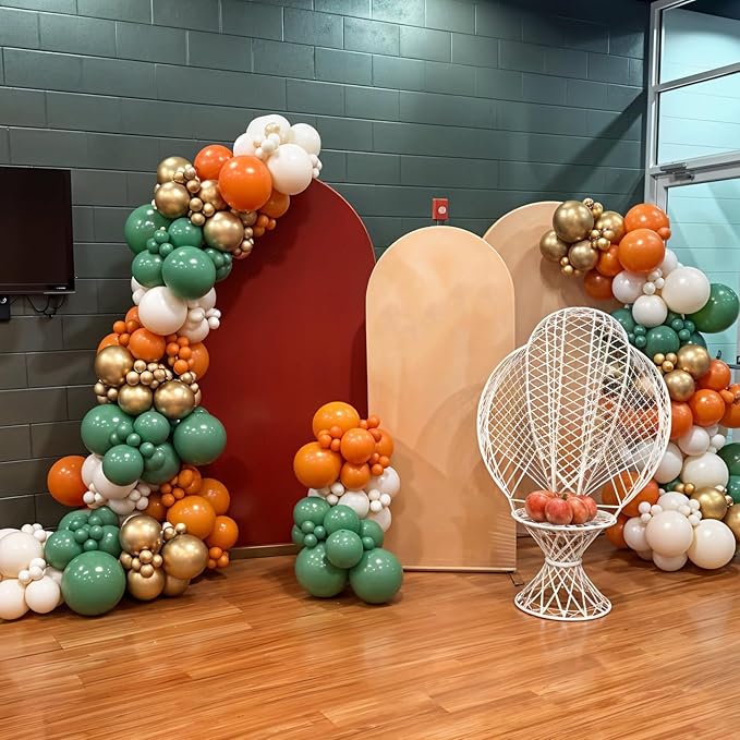 Fall Balloon Garland Arch Kit, Burnt Orange Sage Green White Nude Metallic Gold Balloons Garland Kit for Thanksgiving Autumn Fall Birthday Baby Shower Party Decorations