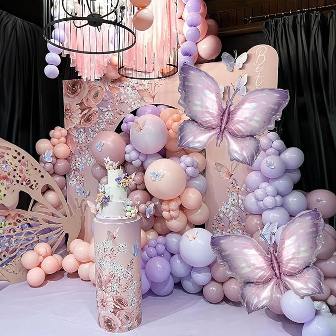 Butterfly Balloons Garland Arch Kit, 110pcs Purple Pink Balloon Arch Kit 18/10/5 Inch Lavender Maca Pink Balloon with Butterfly Sticker for Girl Women Birthday Baby Shower