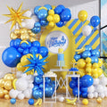 Royal Blue Yellow Balloon Arch Garland Kit, 129pcs Metallic Blue and Yellow White Gold Balloons Garland with 4D Foil Star Balloons for Baby Shower Anniversary Graduation Birthday Party Decorations