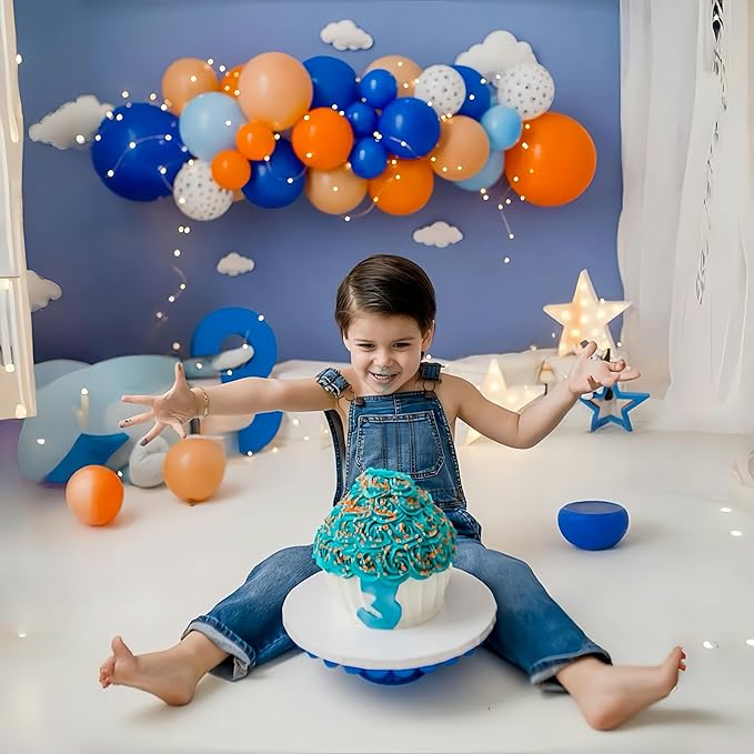 Blue and Orange Balloon Garland Arch Kit, Klein Navy Light Blue Teal Orange White Metallic Under the Sea Balloon Arch Kit for Boys Space Ocean Basketball Birthday Graduation Party Decorations Supplies