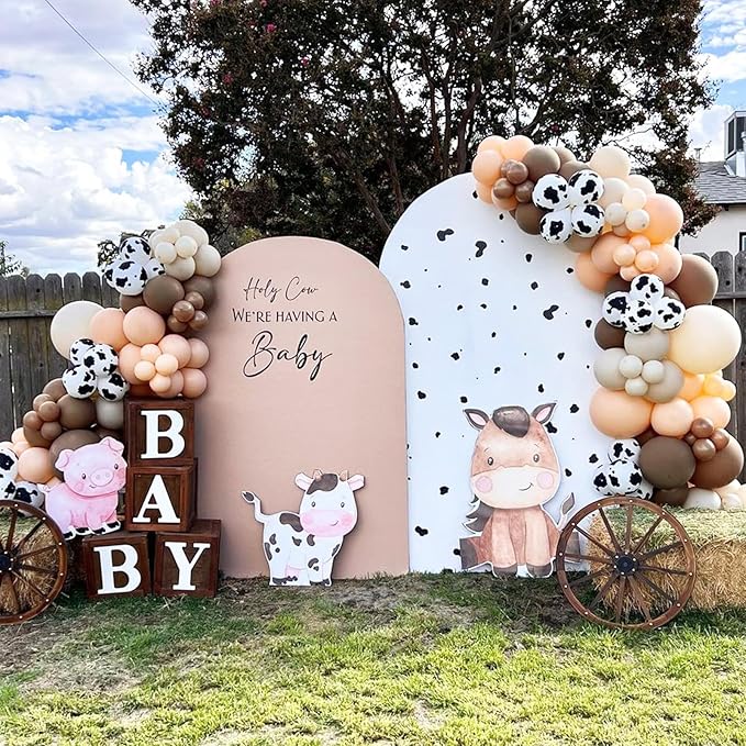 Cow Balloons Garland Arch Kit, 118pcs Brown Apricot Balloons Arch Kit 18/12/10/5 inch Brown Nude Tan White Latex Balloons for Woodland Cow Farm Theme Party Cowboy Birthday Baby Shower Decoration
