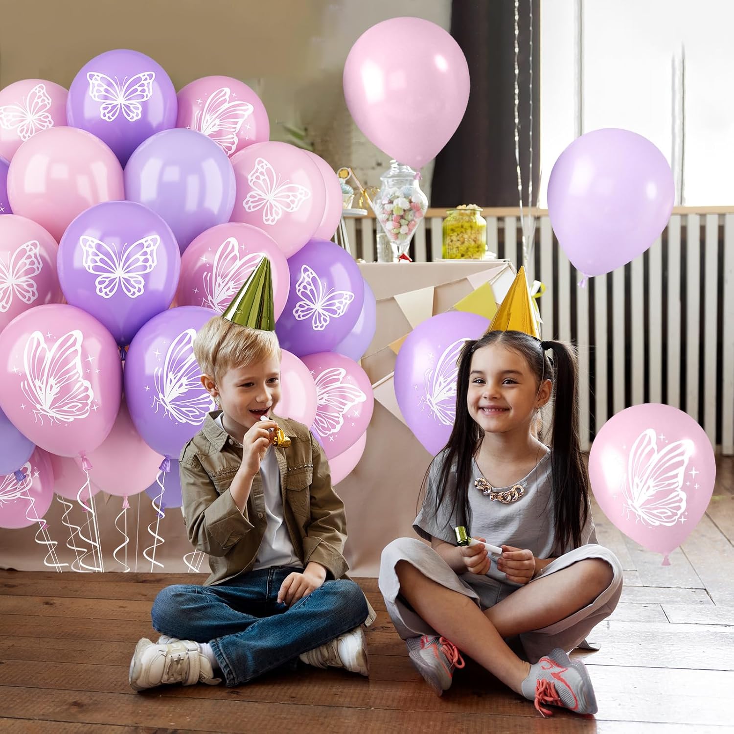 Maca Pink Purple Butterfly Printed Balloons - 52 PCS 12 Inch, Perfect for Baby Shower, Girls' Birthday Parties, or Wedding Decorations