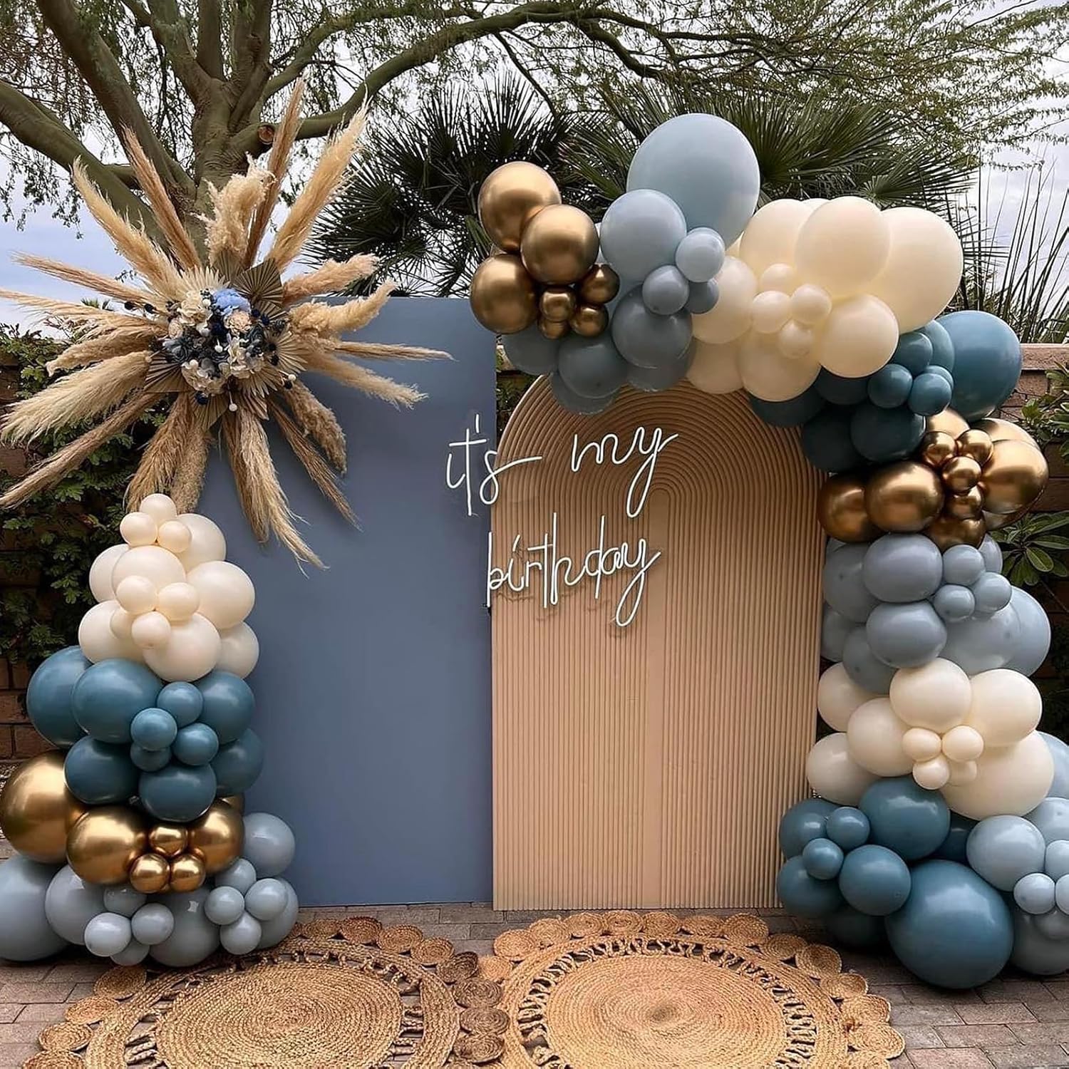 Dusty Blue Balloons, 52 PCS 12 Inch Blue Gold Sand White Birthday Balloons, Baby Blue Light Blue Sand White Quicksand Gold Latex Balloons for Boy Baby Shower Gender Reveal Birthday Party Decorations