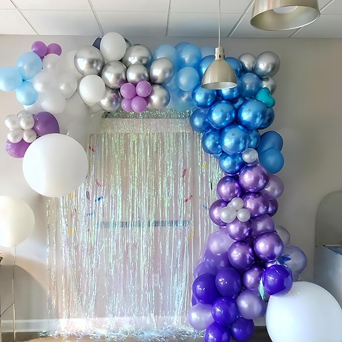 Snowflake Balloon Arch Garland Kit, Snowflake Birthday Party Decorations Metallic Blue Purple Silver Latex Balloon Snowflake Foil Balloons for Winter Wonderland Christmas Snow Party