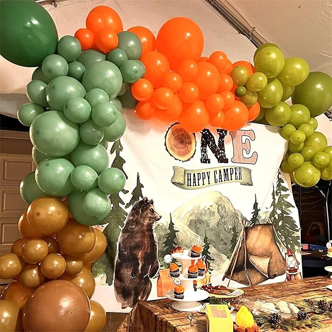 113 PCS Dinosaur Balloons Garland Arch Kit, Sage Green Orange Brown Balloons Arch Kit for Kids, Dinosaur Themed Birthday Party Decorations for Jungle Safari Dino Birthday Baby Shower Party Supplies