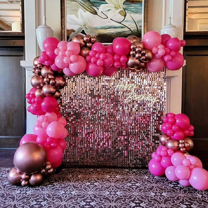 Pink Balloons Garland Arch Kit 163pcs with Star, Hot Pink Metallic Pink Shades of Pink Valentine's Day Balloons for Birthday Wedding Princess Theme Engagements Baby Shower Party Decorations
