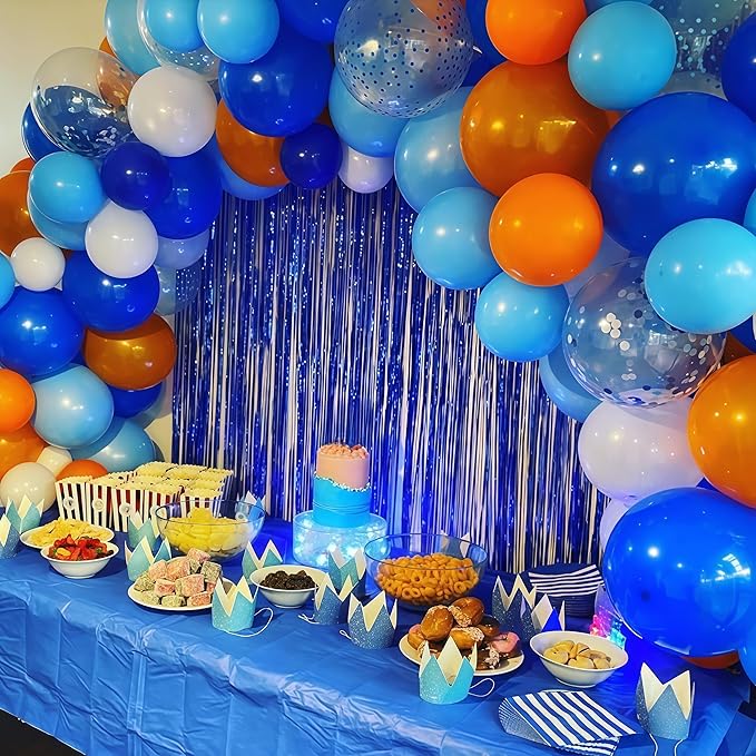 Blue and Orange Balloon Garland Arch Kit, Klein Navy Light Blue Teal Orange White Metallic Under the Sea Balloon Arch Kit for Boys Space Ocean Basketball Birthday Graduation Party Decorations Supplies