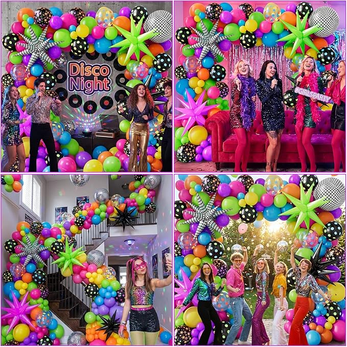 Neon Balloons Arch Garland Kit with Yellow Hot Pink Lime Green Orange Blue Neon Balloons for Back to 80s 90s Disco Birthday Party Decorations, Let's Glow Party, Rock Roll Party Supplies