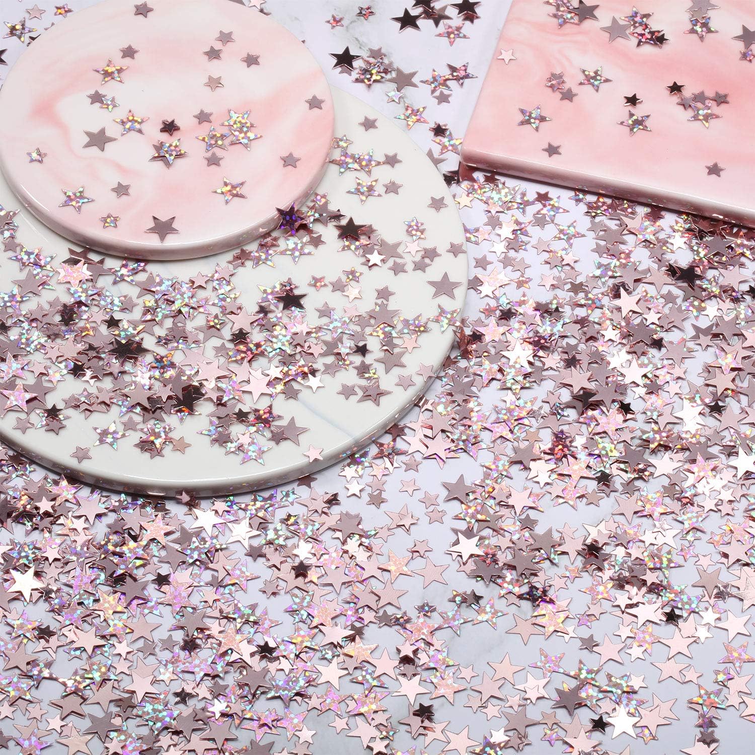 Hestya 60g Star Confetti Glitter Table Confetti Metallic Foil Stars for Party Wedding Festival Decorations(Glitter Rose Gold Set,10mm and 6mm)