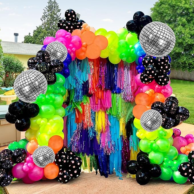 168PCS Rainbow Balloon Arch Garland Kit Neon Balloons 5 10 12 18 Inch Colorful Balloons Disco for Birthday Anniversary Dark Party Back to 80s 90s Disco Party Decorations Supplies