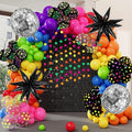 Amandir Glow in the Dark Party Decorations, 80S Disco Rainbow Balloon Arch Garland Kit with Foil Star UV Neon Luminous Fluorescent Balloons 9.8ft Streamer Garland for Back to 90S Prom Birthday Decor