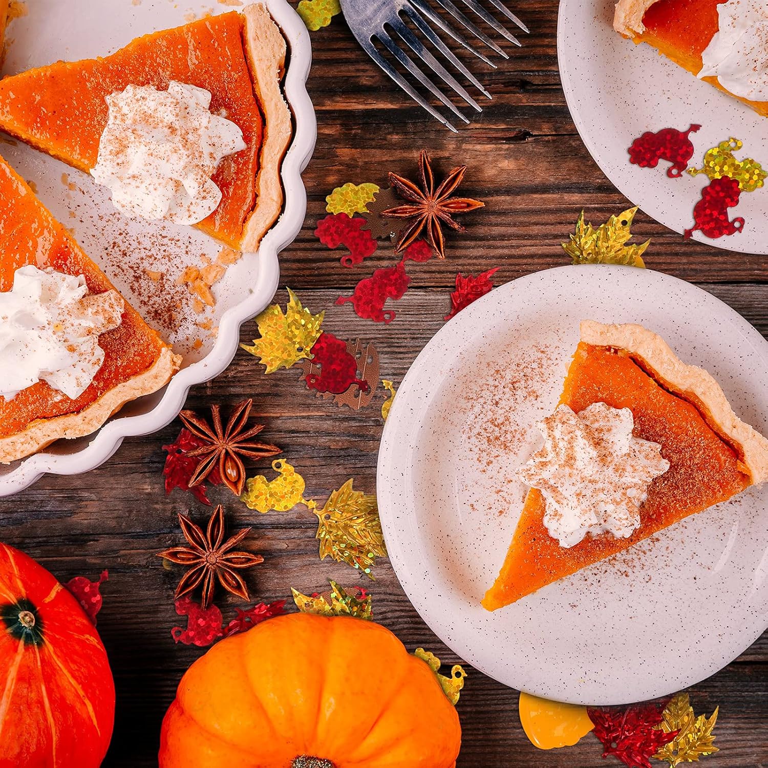 Autumn Fall Confetti Glitter Sequin Thanksgiving Maple Leaves Turkey Pumpkin Confetti Sprinkles Table Decorations for Home Fall Thanksgiving Party Supplies, 2.1 oz