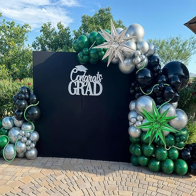 Black and Green Silver Balloon Arch Kit with Explosion Star Balloons, 105pcs Emerald Forst Green and Chrome Metallic Silver Balloons Garland for Wedding Birthday Football Graduation Party Decorations