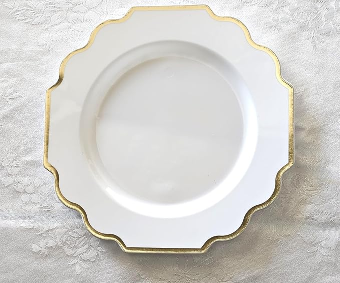 " OCCASIONS " 120 Plates Pack,(60 Guests) Heavyweight Wedding Party Disposable Plastic Plates Set -60 x 10.5'' Dinner + 60 x 8'' Salad/Dessert Plate (Imperial White & Gold)