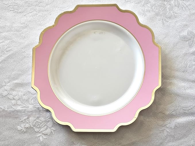 " OCCASIONS " 120 Plates Pack,(60 Guests) Heavyweight Premium Wedding Party Disposable Plastic Plates Set -60 x 10.5'' Dinner + 60 x 8'' Salad/Dessert(Imperial in Light Pink & Gold)