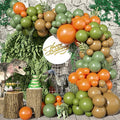 113 PCS Dinosaur Balloons Garland Arch Kit, Sage Green Orange Brown Balloons Arch Kit for Kids, Dinosaur Themed Birthday Party Decorations for Jungle Safari Dino Birthday Baby Shower Party Supplies