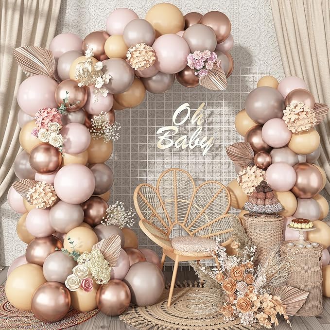 Beige Balloon Garland Kit, Neutral Nude Color Tan Metallic Rose Gold Latex Balloon Arch Kit, Apricot Cream Ivory White Sand Boho Balloon for Girl Women Birthday Baby Shower Wedding Party Decoration
