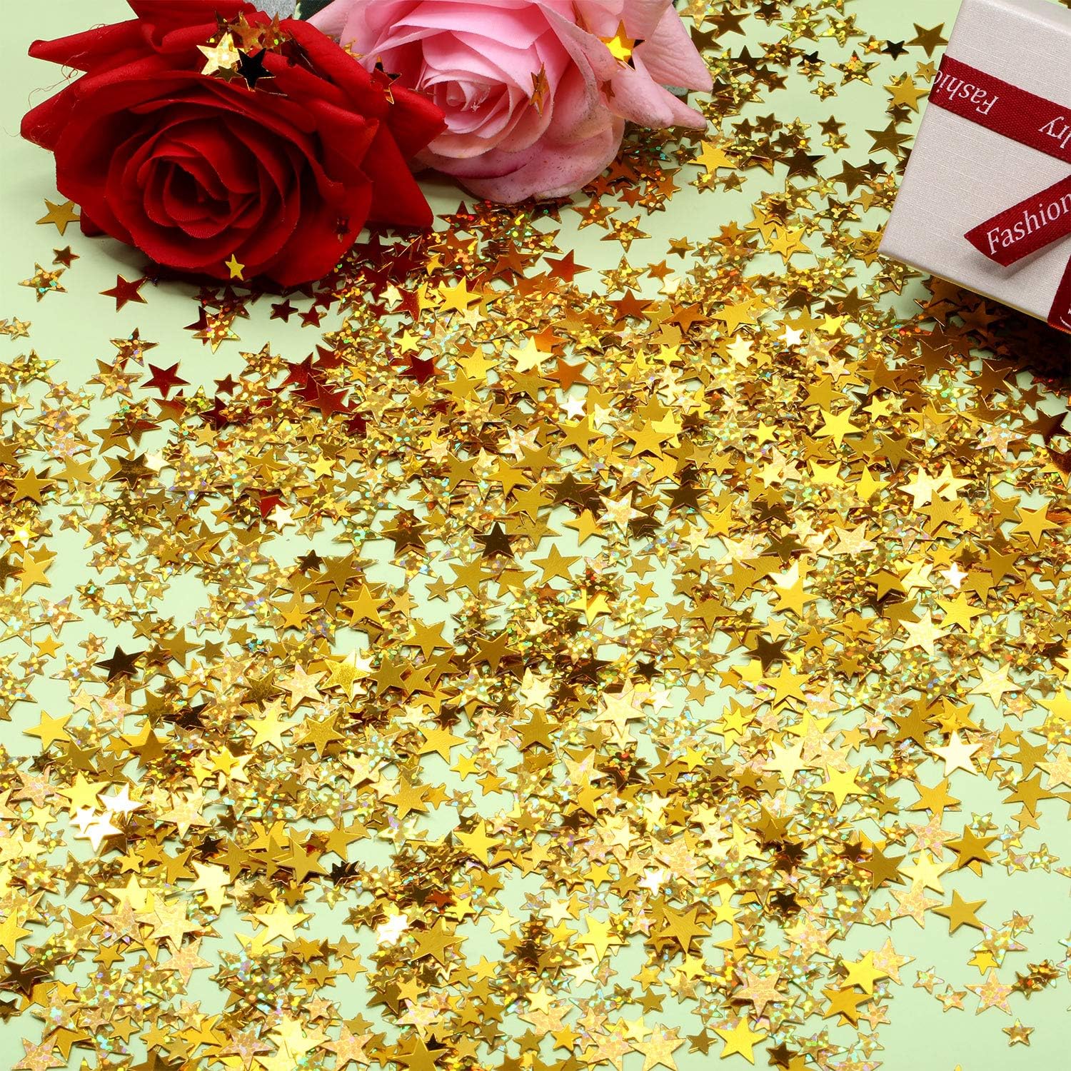 Hestya 60g Star Confetti Glitter Table Confetti Metallic Foil Stars for Party Wedding Festival Decorations(Glitter Gold Set,10mm and 6mm)