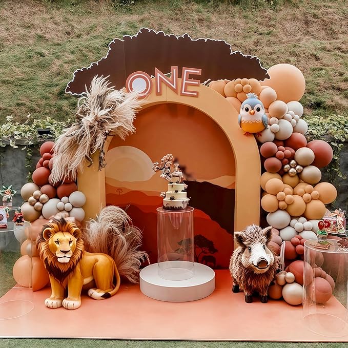 129PCS Fall Color Theme Balloon Arch Kit, Burgundy Red Maroon Burnt Orange Mustard Yellow Beige Autumn Balloon Garland for Thanksgiving Safari Birthday Harvest Baby Shower Wildlife Party Decorations