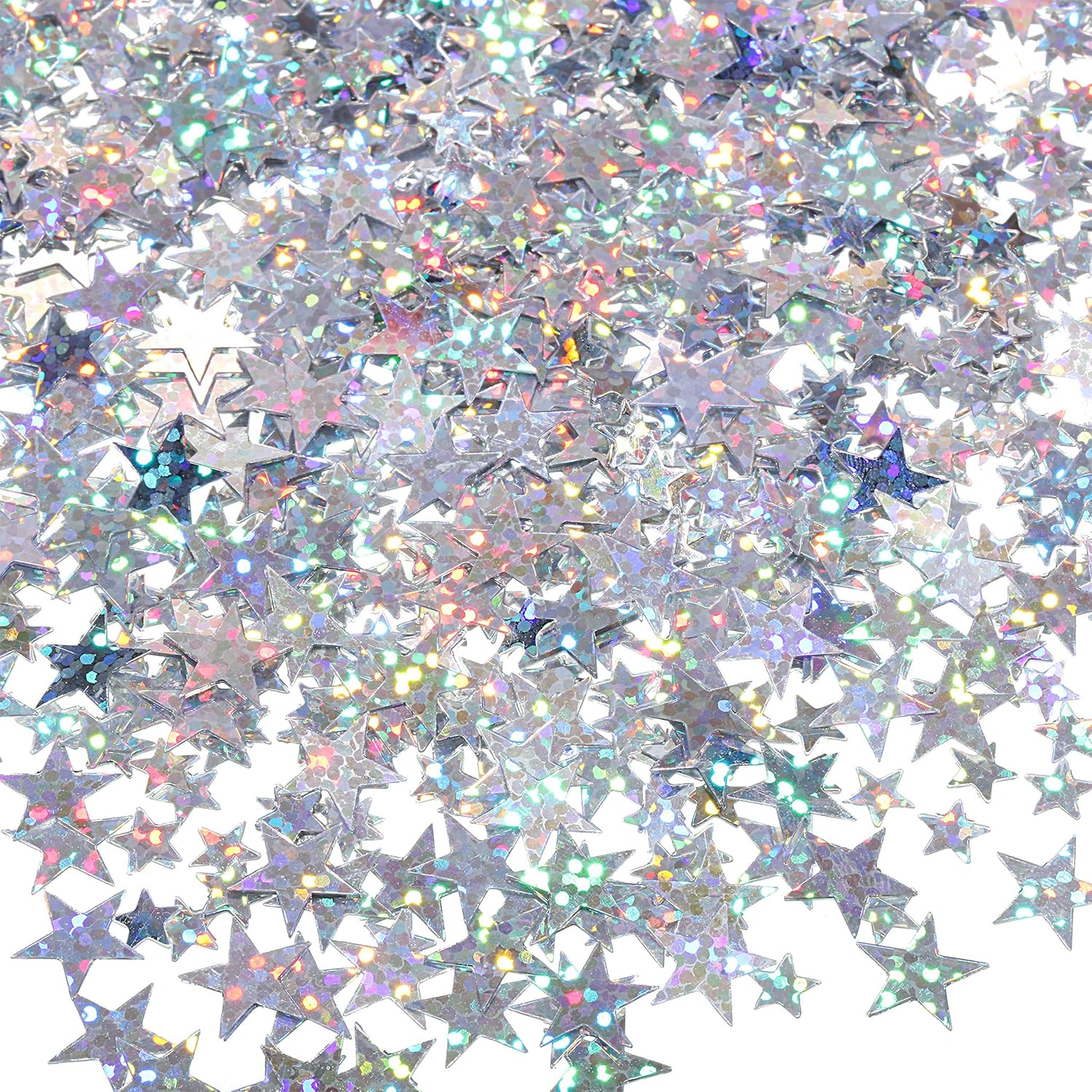 Hestya 60g Star Confetti Glitter Table Confetti Metallic Foil Stars for Party Wedding Festival Decorations(Glitter Silver,10mm and 6mm)