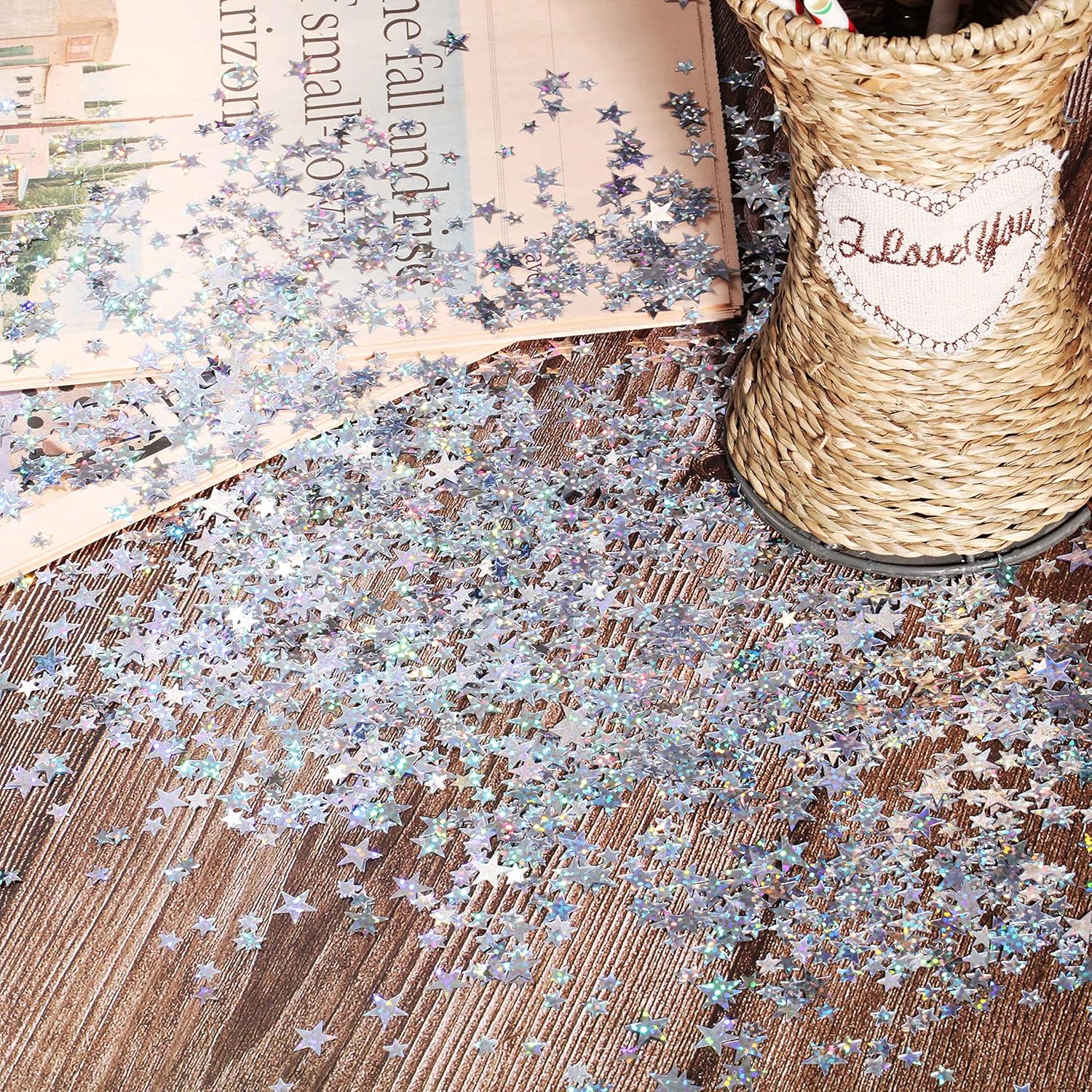 Hestya 60g Star Confetti Glitter Table Confetti Metallic Foil Stars for Party Wedding Festival Decorations(Glitter Silver,10mm and 6mm)